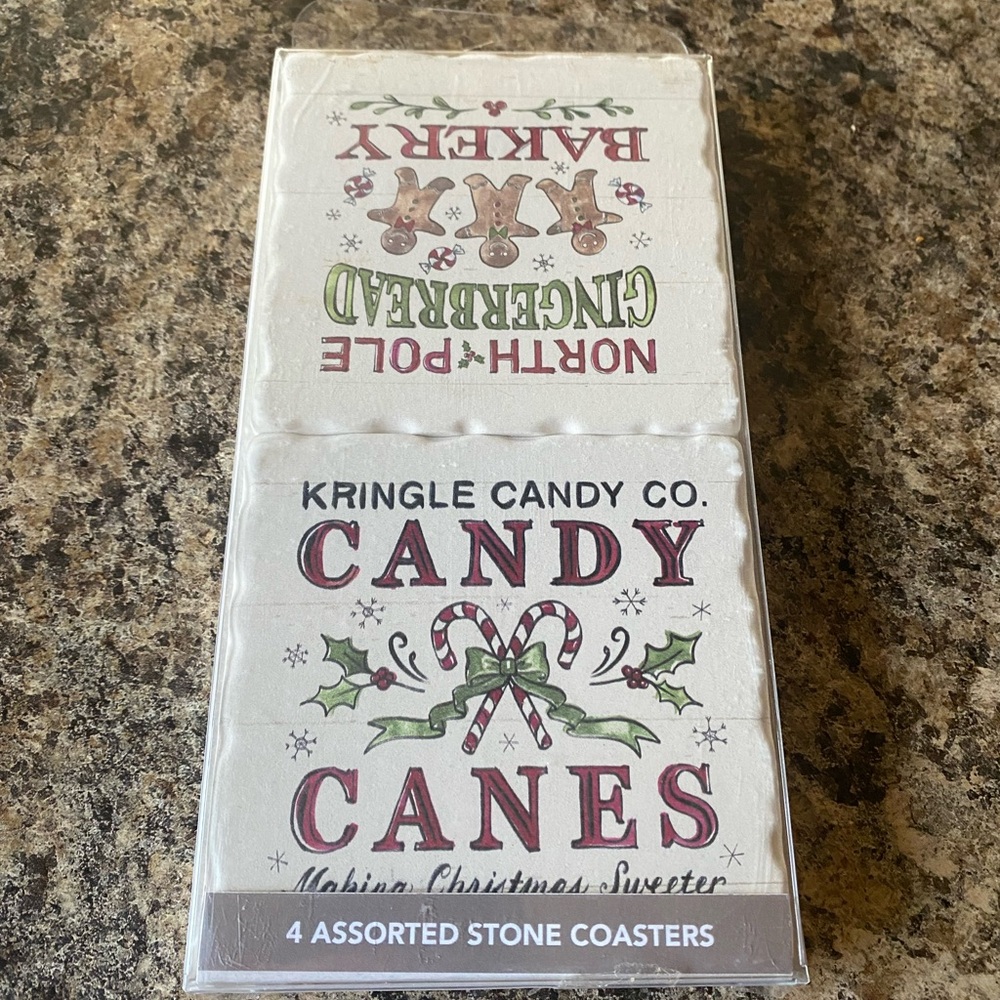 New Highland Home Set of 4 Stone Christmas Coasters